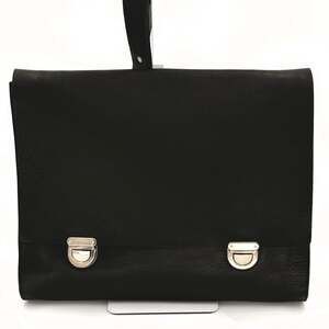 m0851 Black Leather Messenger Bag Briefcase Dual Clasp Made in Canada Vintage